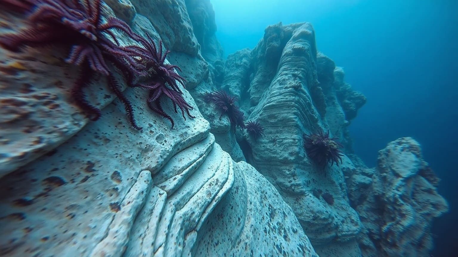 Natural underwater rock slope