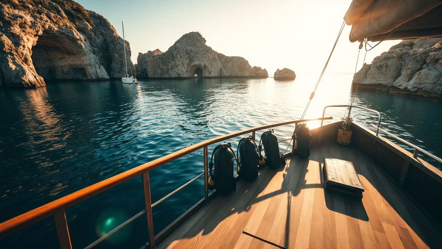 Dive boat deck in the late afternoon